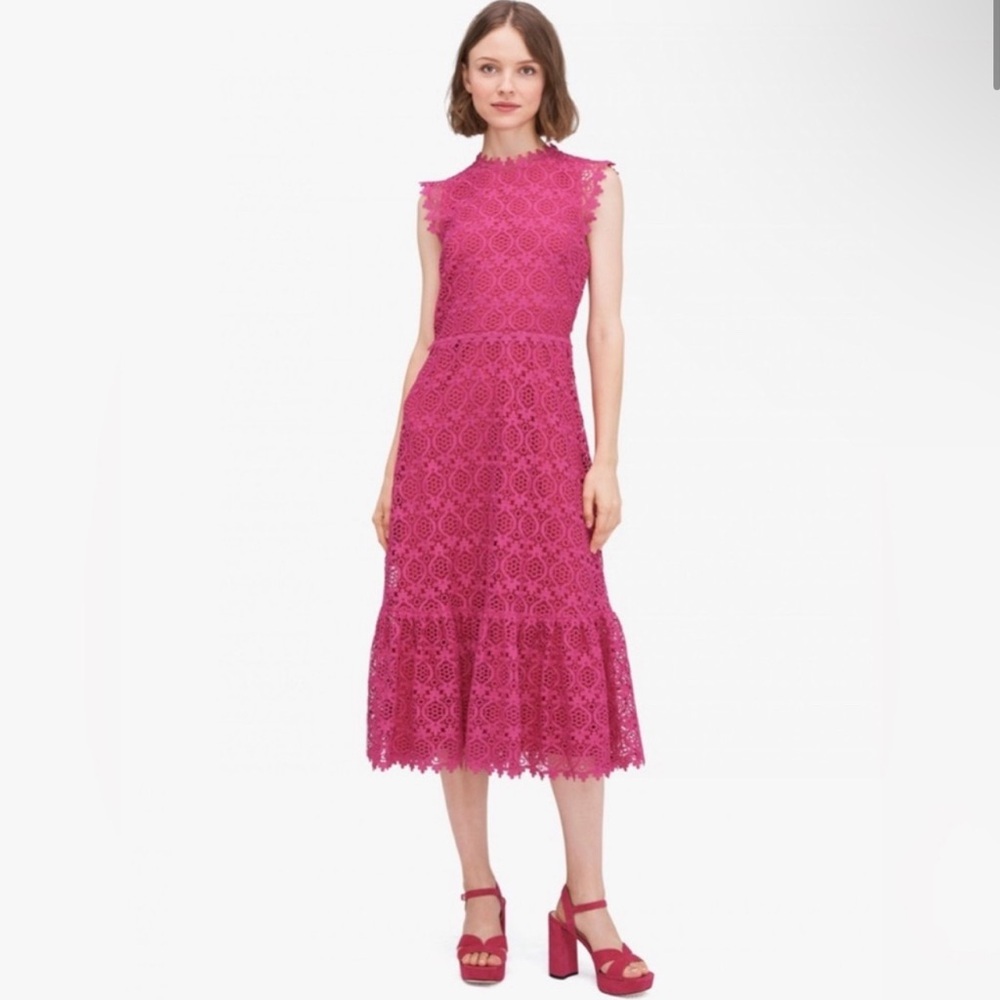 Kate Spade Scallop Lace Midi Dress Magenta Pink New Size 12